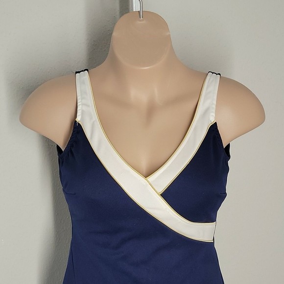 Robby Len Vintage One-Piece Swimsuit ~ Sz 16 ~ Navy Blue & White - Picture 3 of 8